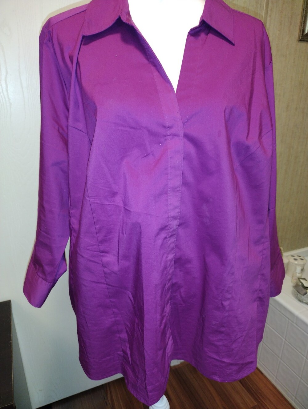 Basic Editions Purple/Fushia Button-Front Tunic Top
